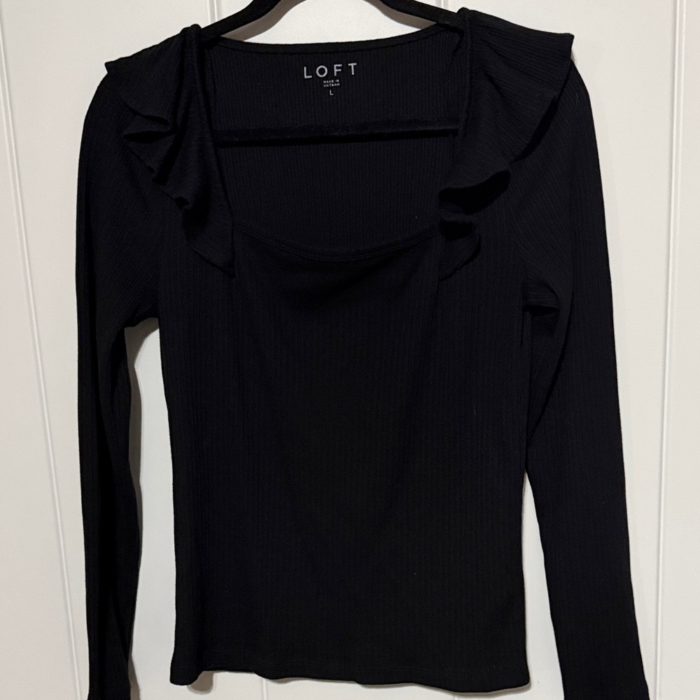 LOFT Elegant Black Long Sleeve Top